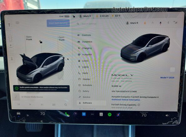 7SAYGDEE4TF377496 2026 TESLA MODEL Gray Widok zestawu wskaźników