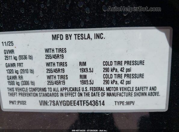 7SAYGDEE4TF543614 2026 TESLA MODEL Y Black Շարժիչի բաժամունքի տեսք