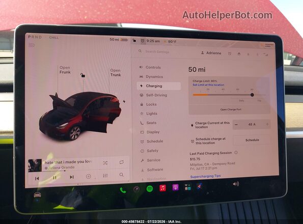 7SAYGDEE5NF314622 2022 TESLA MODEL Y Red 
