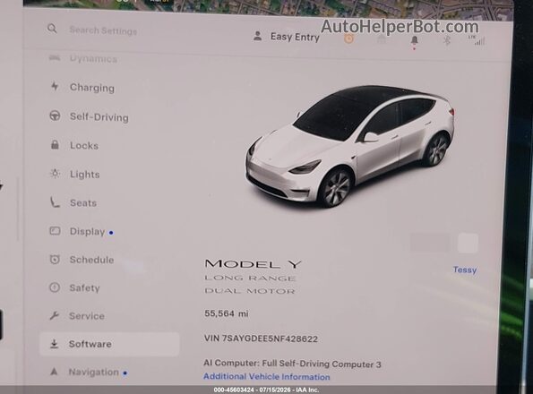 7SAYGDEE5NF428622 2022 TESLA MODEL Y White 