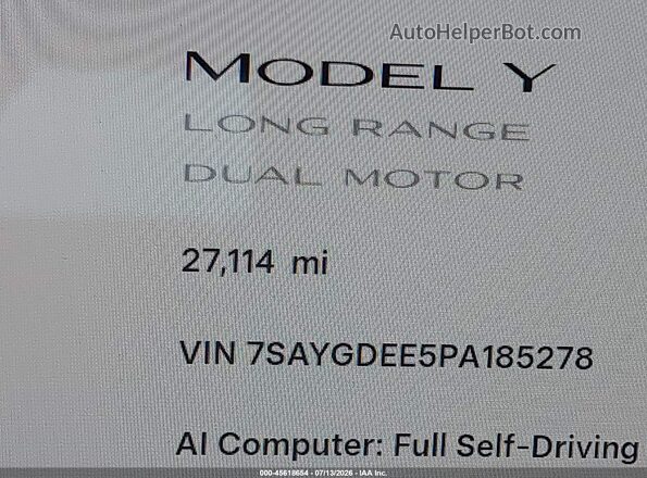 7SAYGDEE5PA185278 2023 TESLA MODEL Y White 