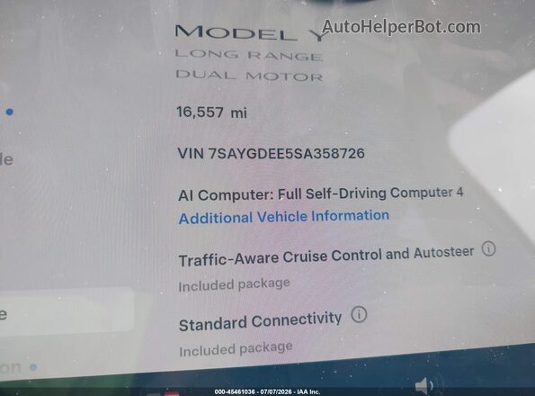 7SAYGDEE5SA358726 2025 TESLA MODEL Y Серый Вид задних сидений