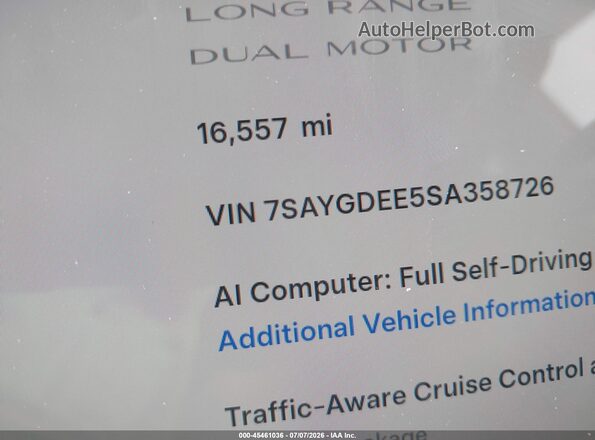 7SAYGDEE5SA358726 2025 TESLA MODEL Y Серый Панорамный вид салона 360°