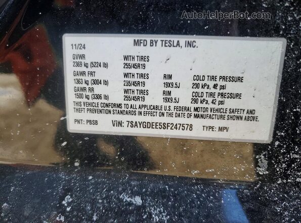 7SAYGDEE5SF247578 2025 TESLA MODEL Black Engine compartment view