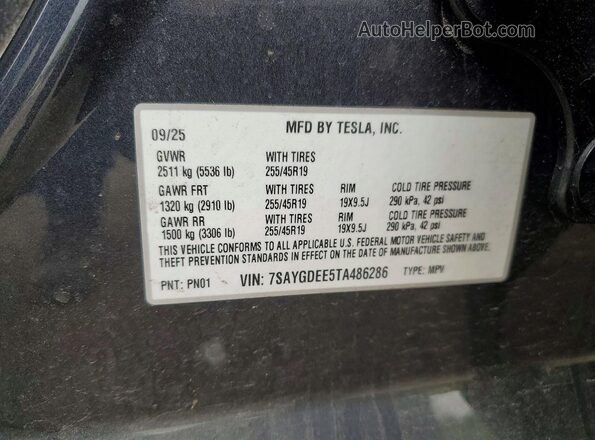7SAYGDEE5TA486286 2026 TESLA MODEL Gray VIN sticker view