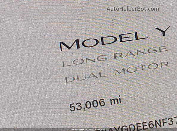 7SAYGDEE6NF372867 2022 TESLA MODEL Y Blue 360 interior view