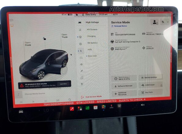 7SAYGDEE6PF599866 2023 TESLA MODEL Gray Vista del cuadro de instrumentos