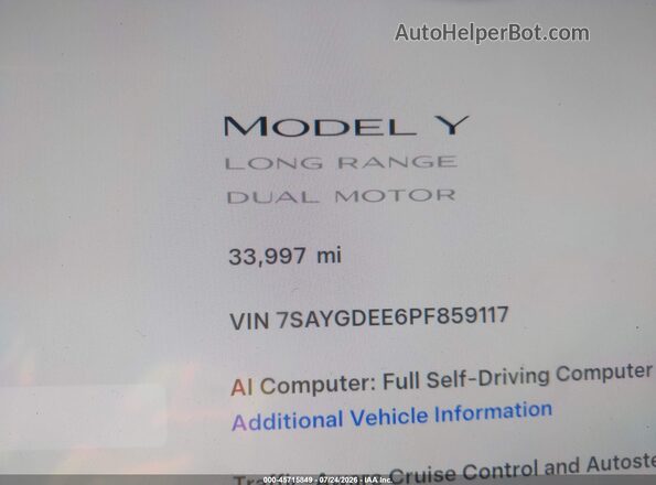7SAYGDEE6PF859117 2023 TESLA MODEL Y Gray Панорамний вид салону 360°