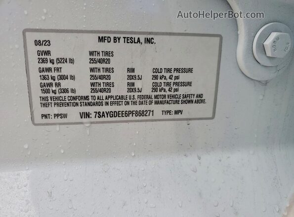 7SAYGDEE6PF868271 2023 TESLA MODEL White სალონის 360-გრადუსიანი ხედი