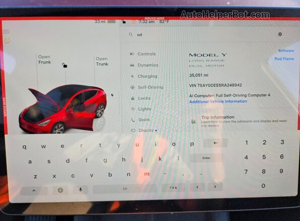 7SAYGDEE6RA248942 2024 TESLA MODEL Red Vista del cuadro de instrumentos