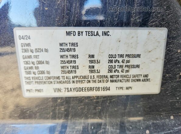 7SAYGDEE6RF081694 2024 TESLA MODEL Gray Widok komory silnika