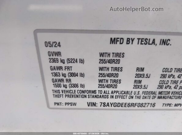 7SAYGDEE6RF082716 2024 TESLA MODEL Y Black Շարժիչի բաժամունքի տեսք