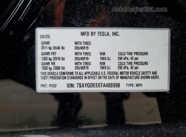 7SAYGDEE6TA488998 2026 TESLA MODEL Черный Вид подкапотного пространства