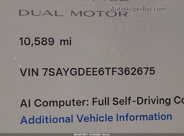 7SAYGDEE6TF362675 2026 TESLA MODEL Y White Widok komory silnika