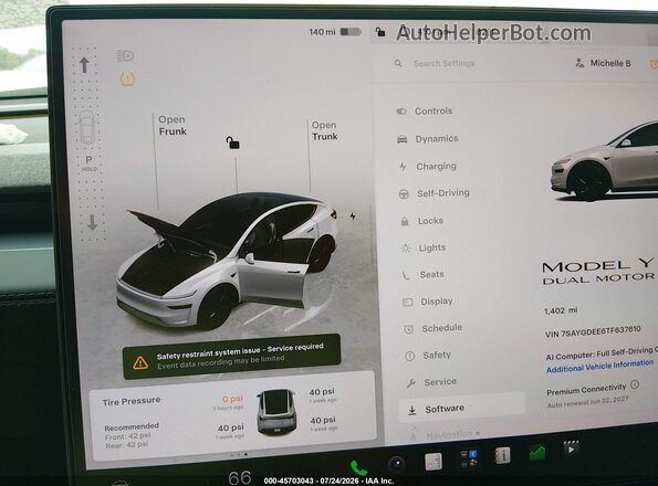 7SAYGDEE6TF637610 2026 TESLA MODEL Y White Vista de los asientos traseros