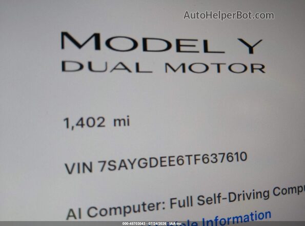 7SAYGDEE6TF637610 2026 TESLA MODEL Y White 