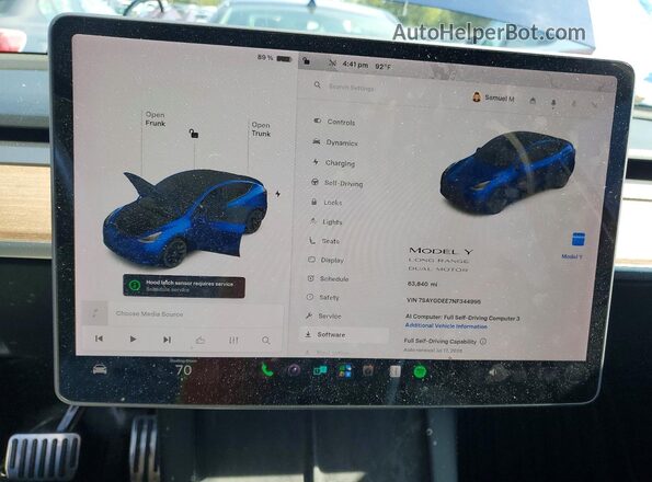 7SAYGDEE7NF344995 2022 TESLA MODEL Blue Widok zestawu wskaźników