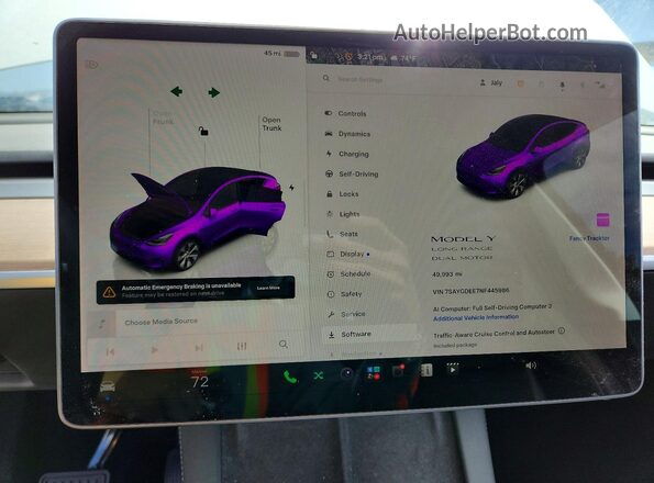 7SAYGDEE7NF445986 2022 TESLA MODEL Белый Вид щитка приборов