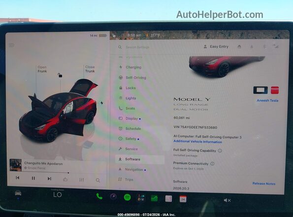 7SAYGDEE7NF533680 2022 TESLA MODEL Y Синий Вид задних сидений