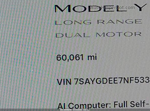 7SAYGDEE7NF533680 2022 TESLA MODEL Y Синий 