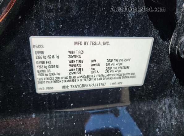 7SAYGDEE7PA141797 2023 TESLA MODEL Black VIN կոդի պիտակի տեսք