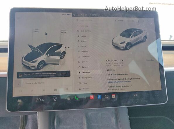 7SAYGDEE7PA190613 2023 TESLA MODEL White Vista del cuadro de instrumentos