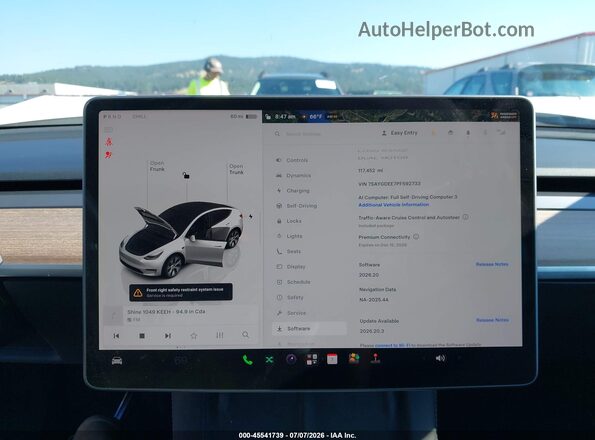 7SAYGDEE7PF592733 2023 TESLA MODEL Y Белый Вид задних сидений