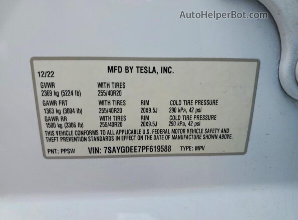 7SAYGDEE7PF619588 2023 TESLA MODEL Белый Вид подкапотного пространства