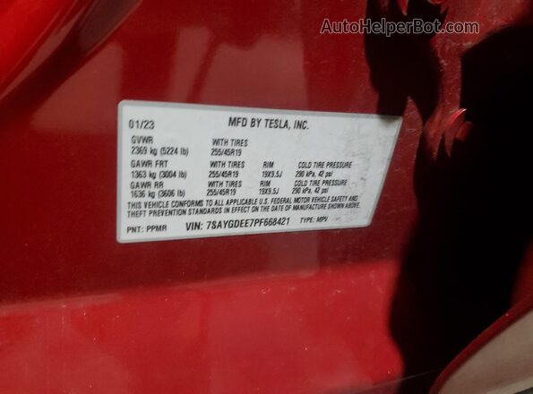7SAYGDEE7PF668421 2023 TESLA MODEL Красный Вид наклейки с VIN-кодом
