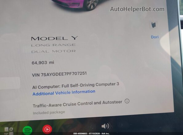 7SAYGDEE7PF707251 2023 TESLA MODEL Y Серый Вид задних сидений