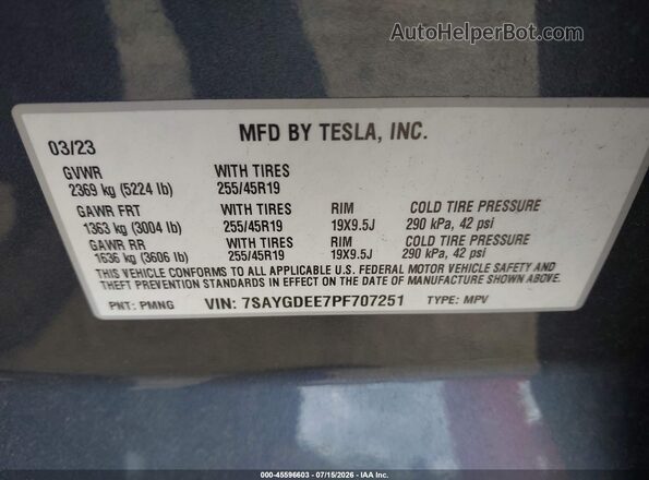 7SAYGDEE7PF707251 2023 TESLA MODEL Y Серый Вид подкапотного пространства