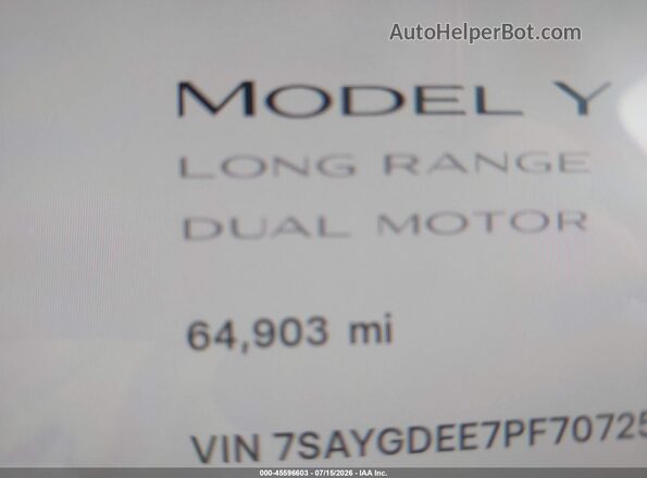 7SAYGDEE7PF707251 2023 TESLA MODEL Y Серый Панорамный вид салона 360°