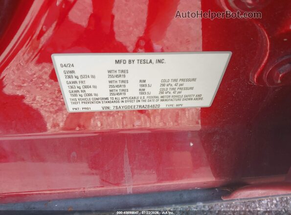 7SAYGDEE7RA284820 2024 TESLA MODEL Y Burgundy Շարժիչի բաժամունքի տեսք