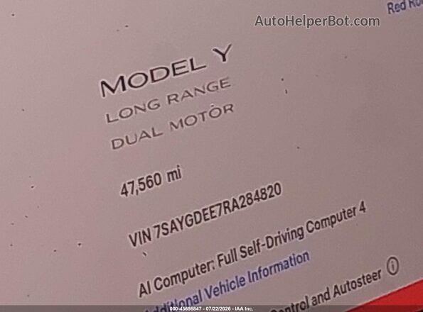 7SAYGDEE7RA284820 2024 TESLA MODEL Y Burgundy Սալոնի հետևի տեսք