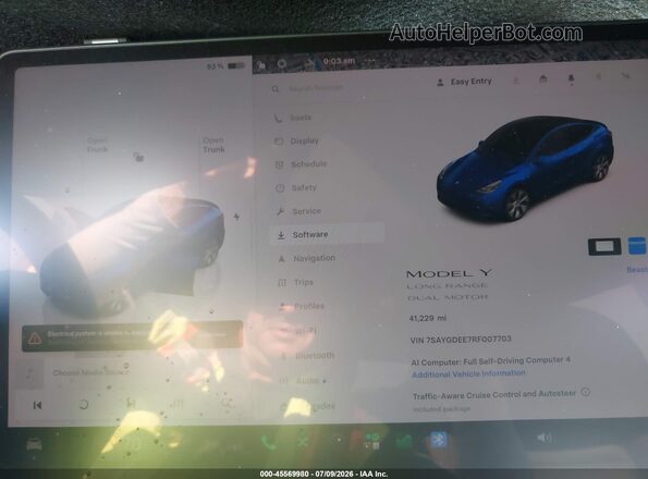 7SAYGDEE7RF007703 2024 TESLA MODEL Y Blue უკანა სავარძლების ხედი
