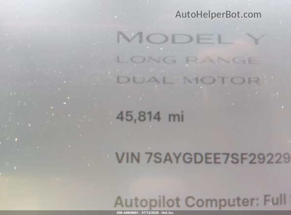 7SAYGDEE7SF292294 2025 TESLA MODEL Y Белый 