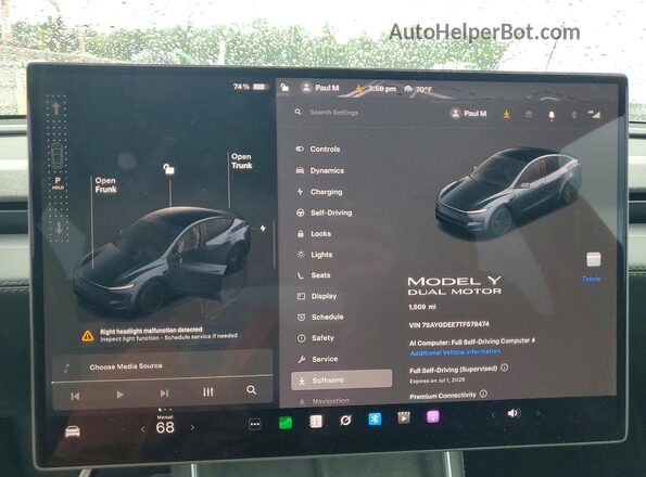 7SAYGDEE7TF579474 2026 TESLA MODEL Charcoal Вид щитка приладів