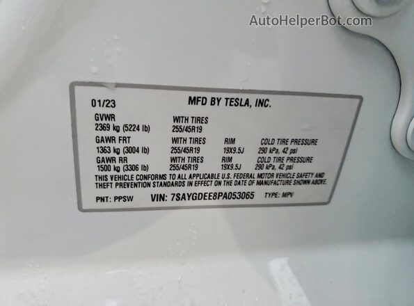 7SAYGDEE8PA053065 2023 TESLA MODEL White ძრავის განყოფილების ხედი