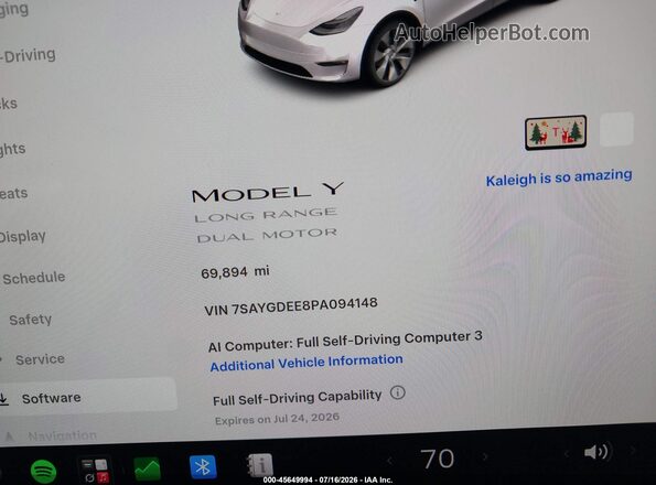 7SAYGDEE8PA094148 2023 TESLA MODEL Y White Vista interior de 360 grados
