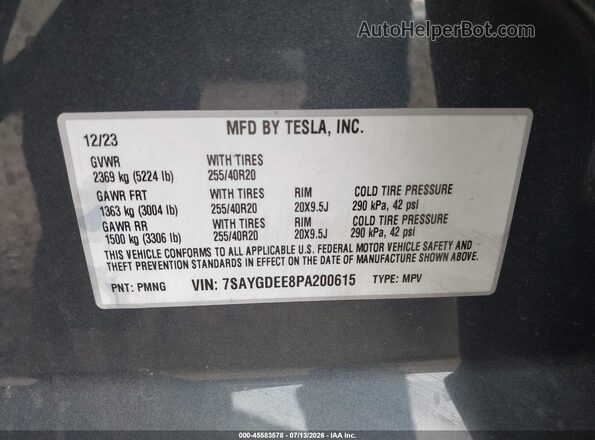 7SAYGDEE8PA200615 2023 TESLA MODEL Y Серый Вид подкапотного пространства