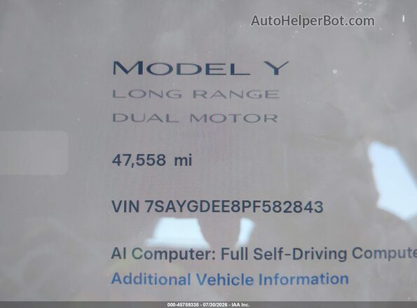 7SAYGDEE8PF582843 2023 TESLA MODEL Y Blue Հետևի նստատեղերի տեսք