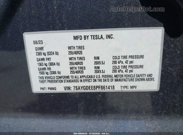 7SAYGDEE8PF861418 2023 TESLA MODEL Y Gray Engine compartment view