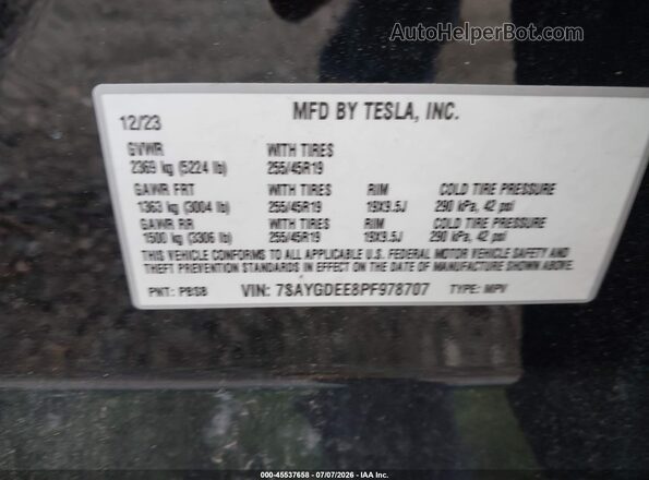 7SAYGDEE8PF978707 2023 TESLA MODEL Y Black Vista del compartimento del motor