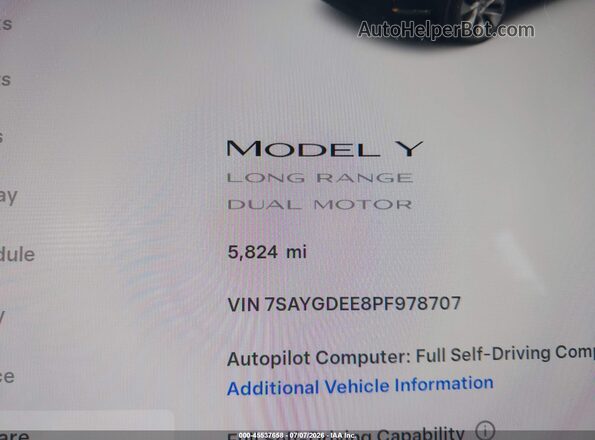 7SAYGDEE8PF978707 2023 TESLA MODEL Y Black Vista interior de 360 grados