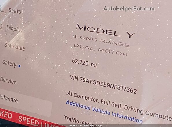 7SAYGDEE9NF317362 2022 TESLA MODEL Y White 