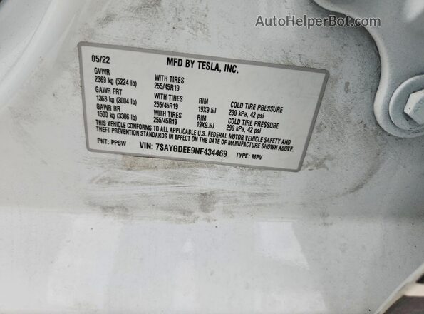 7SAYGDEE9NF434469 2022 TESLA MODEL Белый Вид подкапотного пространства