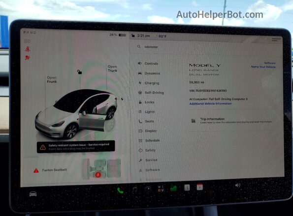 7SAYGDEE9NF436190 2022 TESLA MODEL White ხელსაწყოთა პანელის ხედი