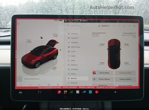 7SAYGDEE9NF451465 2022 TESLA MODEL Y Red 
