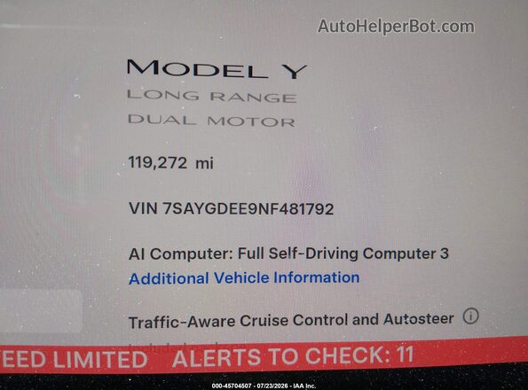 7SAYGDEE9NF481792 2022 TESLA MODEL Y Blue 