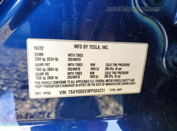 7SAYGDEE9PF584231 2023 TESLA MODEL Синий Вид подкапотного пространства